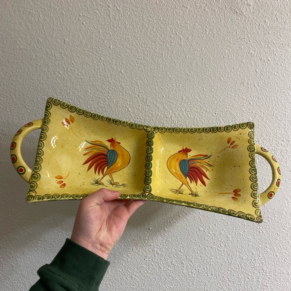 Two Sided Ceramic Rooster Dish